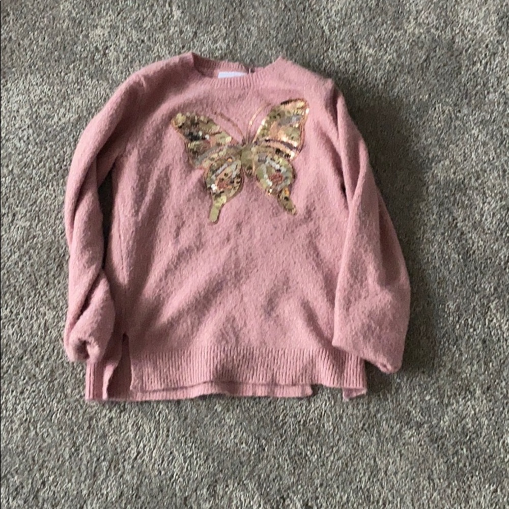 Pink sequence butterfly sweater